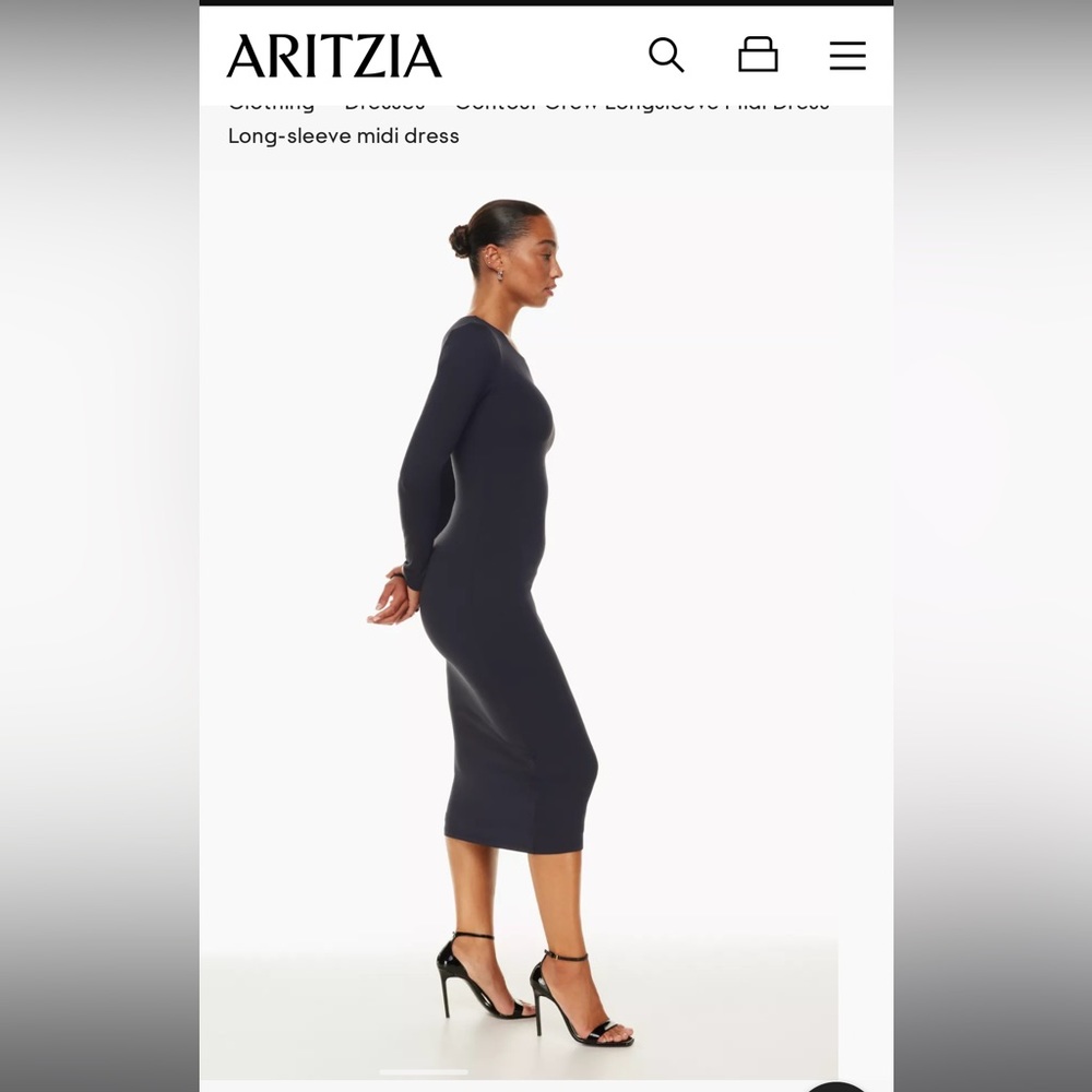 Aritzia - Babaton - Contour Crew Longsleeve Midi Dress XS Black, worn once